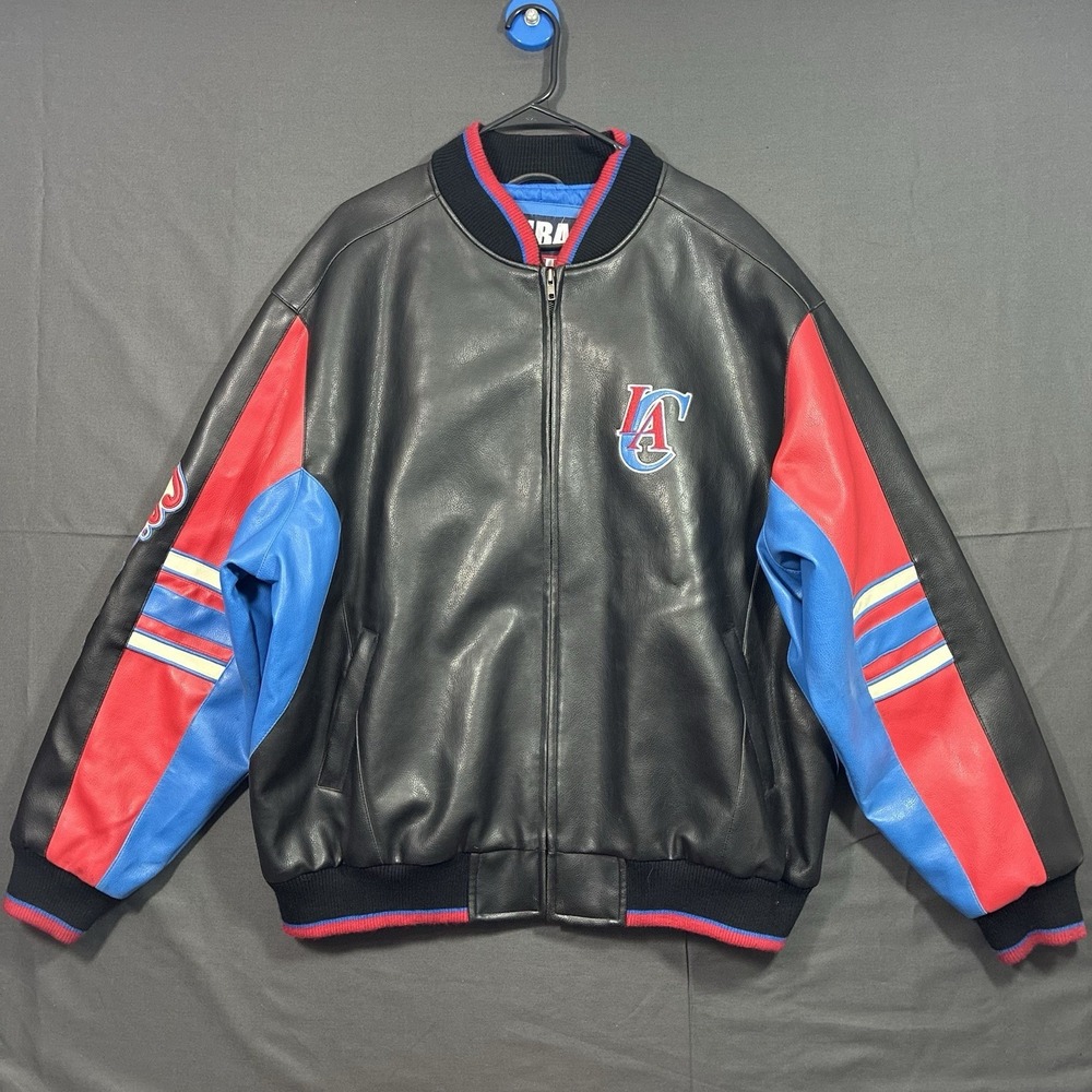 NBA G-III Carl Banks Men's LA Clippers Faux Leather Jacket Black Red Blue 2XL